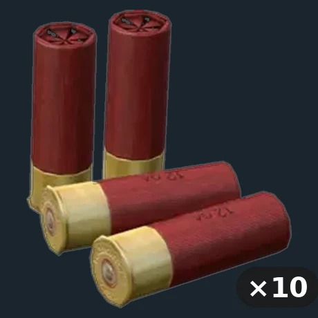 12 ga Buckshot — flat-lay montage of everything in the package: Ammo 12ga Pellets ×10