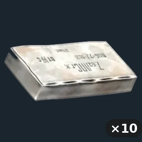 762x54 Ammo 10 Boxes — flat-lay montage of everything in the package: Ammo Box 762x54 20 Rnd ×10