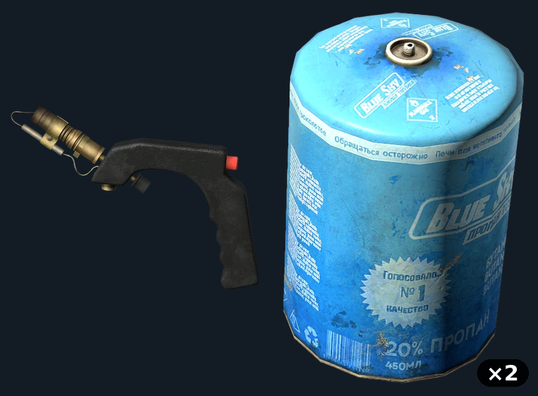 Blow Torch — flat-lay montage of everything in the package: Blowtorch, Large Gas Canister ×2