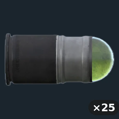 Grenades ChemGas 25 pc — flat-lay montage of everything in the package: Grenade Chem Gas ×25