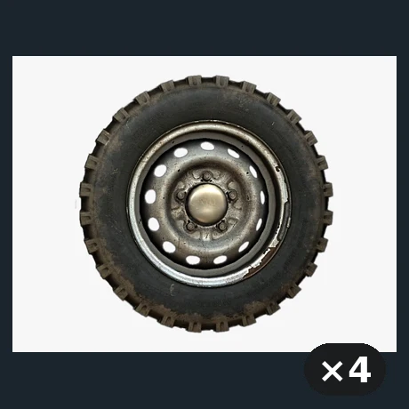 Hummer Tires (4-pack) — flat-lay montage of everything in the package: Offroad 02 Wheel ×4