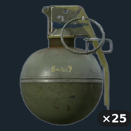 M67 Grenades — flat-lay montage of everything in the package: M67 Grenade ×25