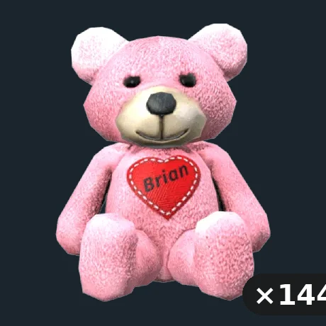 Pinky teddy bear bomb — flat-lay montage of everything in the package: Bear Pink ×144